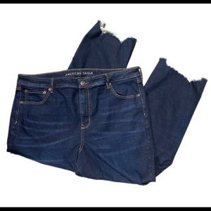 AEO High Rise Crop Flare Distressed Size 20 Blue